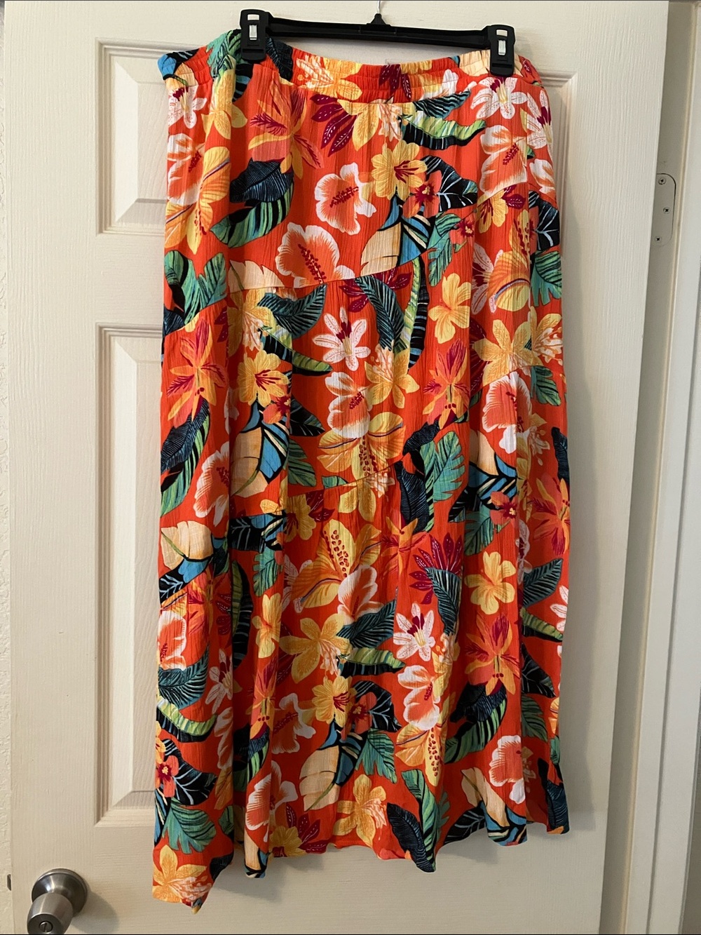 AB Studio Orange Tropical Floral Maxi Skirt